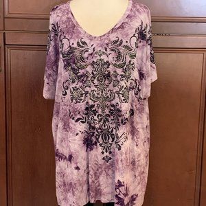 Vocal Studded Purple Tie-Died Short Sleeve T-Shirt